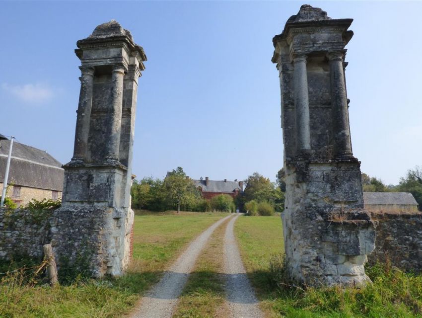 Accès au château et piliers à colonnettes formant porte d'accès sur la Cour d'Honneur